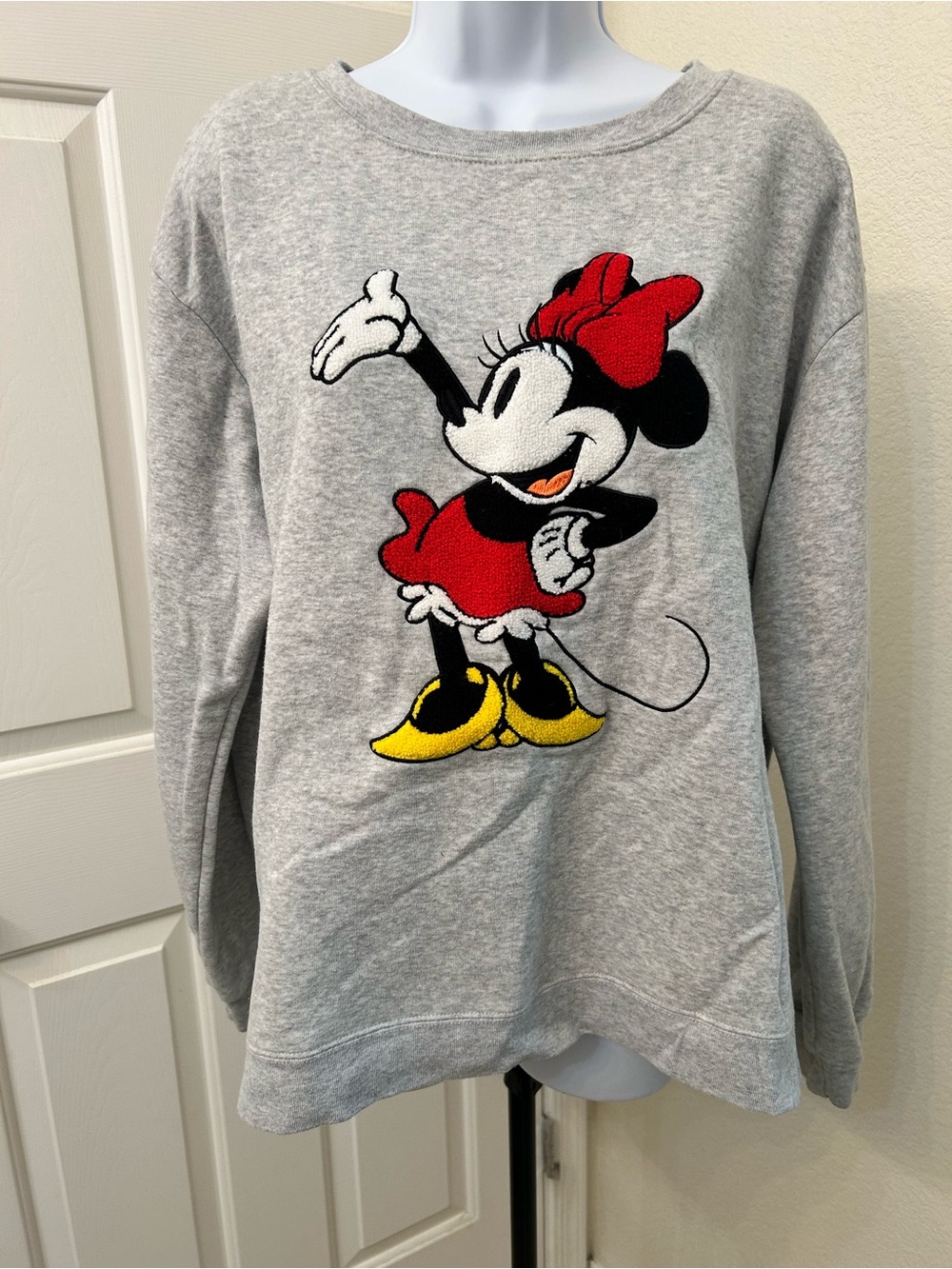 Disney Gray Sweatshirt with Embroidered Minnie Mouse Graphic